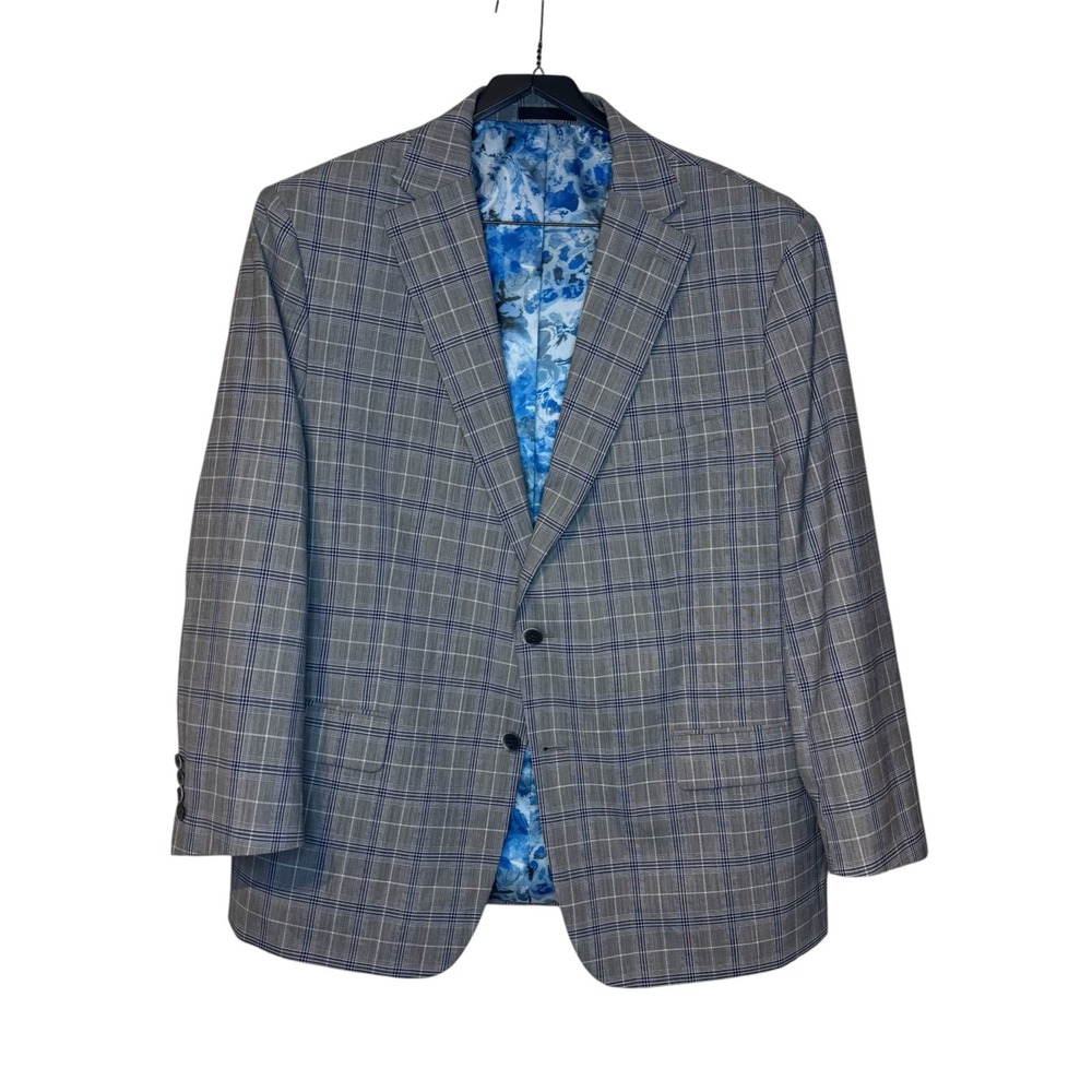 Tallia Mens Sport Coat Blazer Plaid 2-Button Double Vent Lined Wool Blend 48R